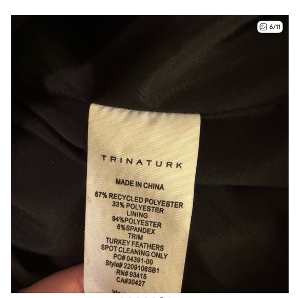 Trina Turk Black Top with Feather Detail NWOT 8 - Picture 3 of 3